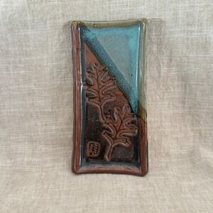 Blue Spruce Pottery 1998 Signed Studio Ceramic Oak Leaf Tray Turquoise Brown
